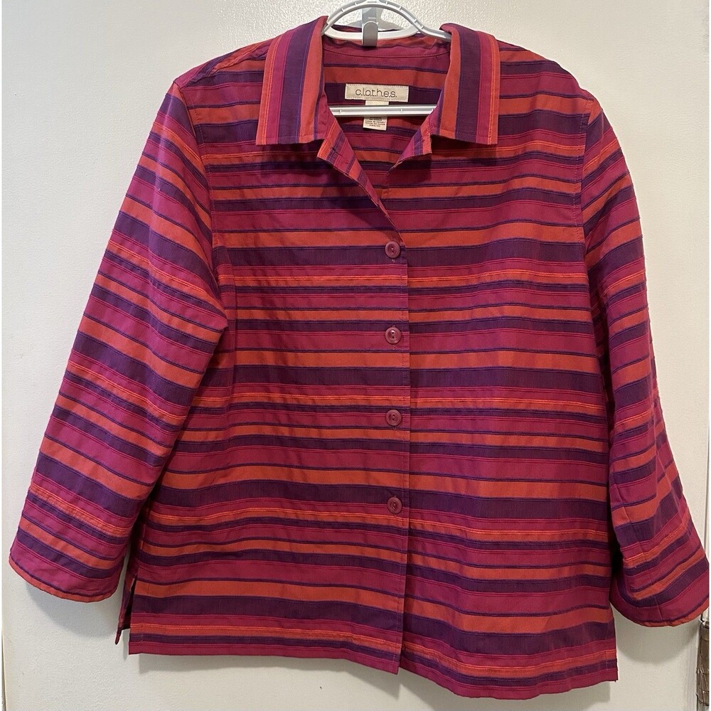c.l.o.t.h.e.s. L Striped Button Front Jacket Top 3/4 Sleeve Magenta Purple